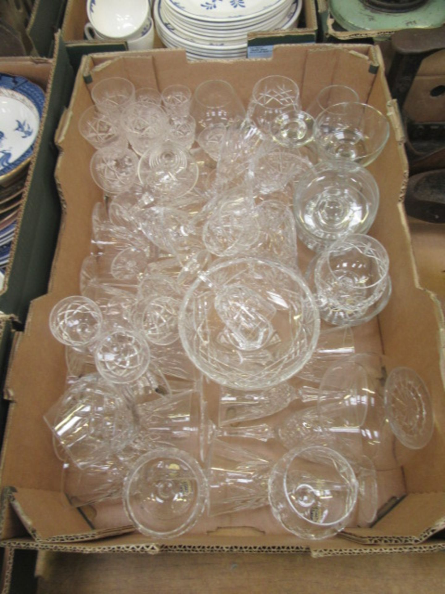 A tray containing a quantity of cut glassware
