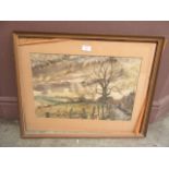 A watercolour of barren landscape scene signed Tim Evans (A/F)