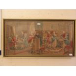 A framed and glazed tapestry of 18th century interior scene