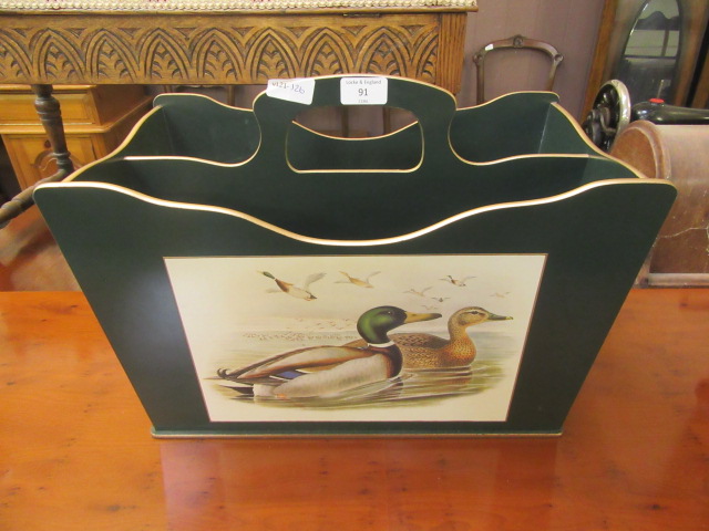 A modern magazine rack with duck design