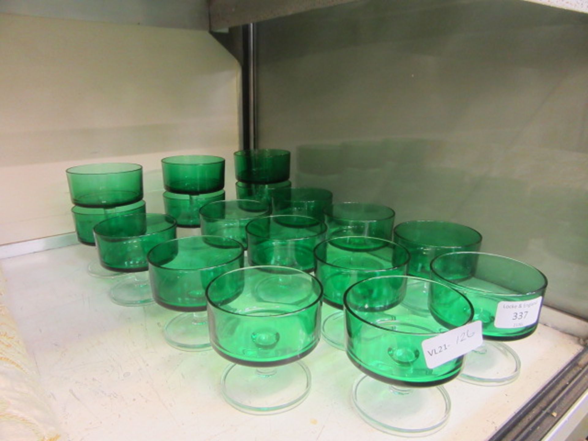 Seventeen green mid 20th-century glasses