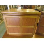 A mid century teak cabinet having panel door