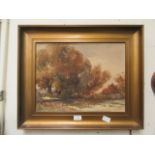 A gilt framed oil on board of a country pond scene signed Boutoft