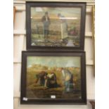 A pair of oak framed and glazed prints of Dutch harvest scene