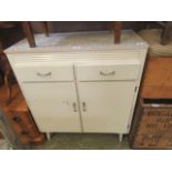 A laminated topped white painted kitchen unit