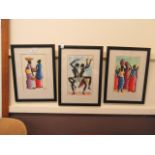 Three framed and glazed paintings of African people