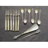 A selection of silver hallmarked handled and silver spoons