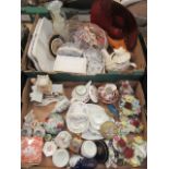 Two trays of ceramic and glassware to include posies, dishes,