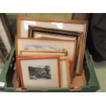 A tray containing a quantity of framed and glazed prints, watercolours etc.