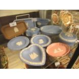 A selection of Jasperware to include blue and white, pink and white,