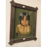 A framed acrylic on fabric of North American Native child