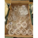 A tray of cut glassware to include mainly drinking vessels and bowls