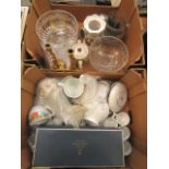 Two trays of ceramic and glassware to include Royal Worcester, cut glass bowls,