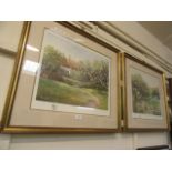 Two framed and glazed limited edition prints of country garden scene signed in pencil