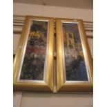 A pair of modern gilt framed oleographs of continental scenes