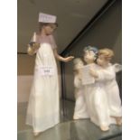 A Nao figurine of young girl holding candle together with a Lladro figurine of choir boys