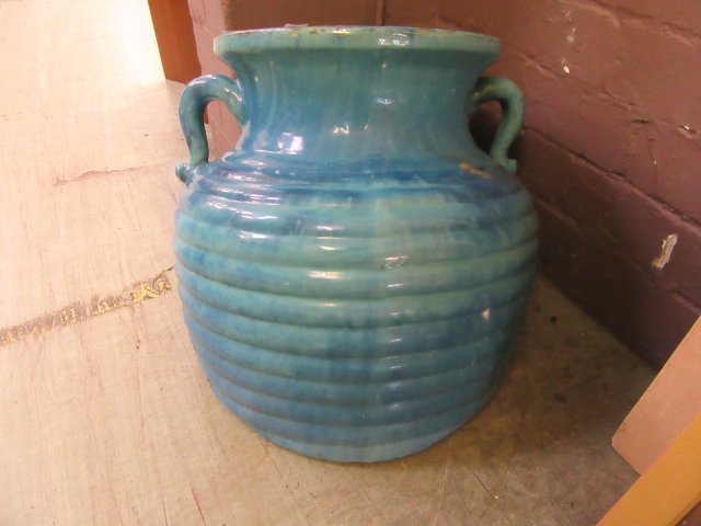 A blue glazed garden pot