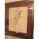 A framed and glazed abstract of a guitar player signed in pencil