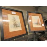 A pair of framed and glazed sketches/ watercolours of sailing boats signed F Norie