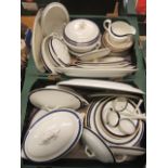 Two trays of early 20th century tableware to include tureens, meat plates, sauce boats,