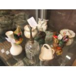 A selection of ceramic and glassware to include owl, trinket box, ducks, chickens,