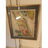 A framed and glazed possible watercolour of a village scene with sheep in lane