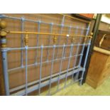 A blue painted metal Victorian bedstead