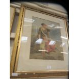 A gilt framed and glazed print of mother and child on seashore scene