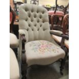 A Victorian rosewood framed nursing chair