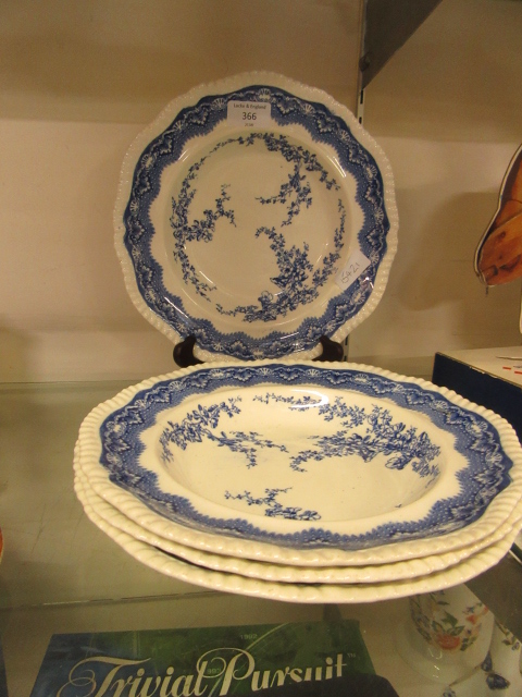 Four Chatsworth Spode Victorian blue and white plates