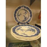 Four Chatsworth Spode Victorian blue and white plates