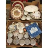 Two trays of ceramics to include plates, cups, saucers,