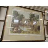 A framed and glazed Sturgeon print of bridge over river