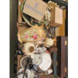 Three trays of assorted items to include ceramic plates, vases,