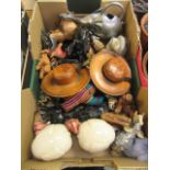 A tray of assorted collectibles to include elephants