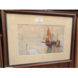 A framed and glazed watercolour of sailing vessels