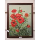 A modern framed oil on board of poppies