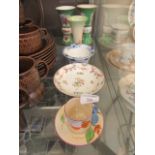 A selection of ceramic ware to include green floral decorated bird design vases,