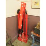 A red engine hoist