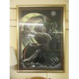 A framed and glazed pastel of jester on sails signed N W Morris