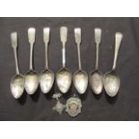 A bag of assorted silver hallmarked teaspoons and watch fobs, total approx weight 111.