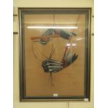 A framed and glazed pastel drawing of puppeteer's hands signed Nic Morris