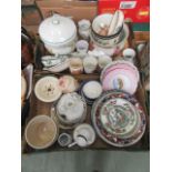 Two trays of ceramic ware to include coronation mugs, plates etc.