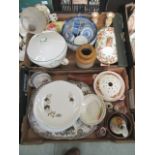 Two trays of ceramic ware to include tureens, meat plates etc.