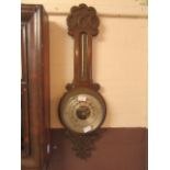 An early 20th century carved oak banjo barometer (A/F)
