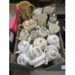A tray of decorative ceramic ware to include Indian Tree design teapots, water jugs,