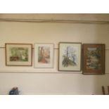 Four framed and glazed watercolours of countryside, wooded scene,