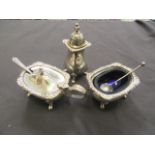 A three piece silver hallmark compliment set together with two small spoons total approx weight 143.