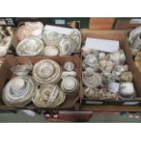 Three trays of ceramic Indian Tree design tea ware to include cups, saucers, bowls, plates etc.