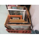 A tray of framed and glazed and unframed prints etc.